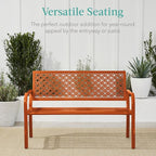 Best Choice Products Outdoor Bench 2-Person Metal Steel Benches Furniture for Garden, Patio, Porch, Entryway w/Geometric Backrest, 790lb Capacity - Carrot