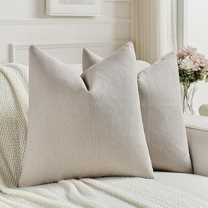 FUTEI Oatmeal Chenille Decorative Throw Pillow Covers 24x24 Inch Set of 2,Soft Cozy Faux Linen Textured European Pillow Shams,Farmhouse Home Decor for Couch Living Room