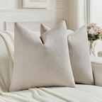 FUTEI Oatmeal Chenille Decorative Throw Pillow Covers 24x24 Inch Set of 2,Soft Cozy Faux Linen Textured European Pillow Shams,Farmhouse Home Decor for Couch Living Room