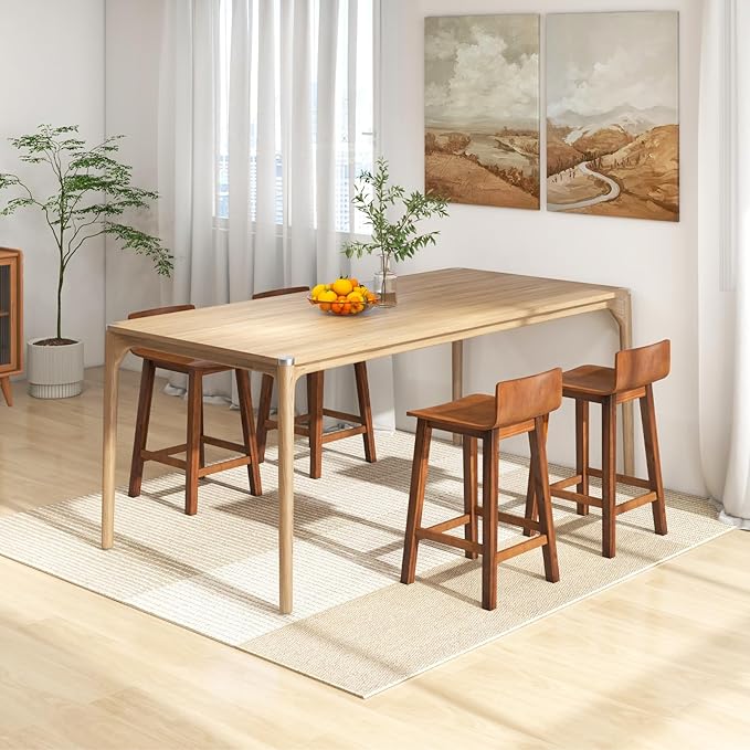 COSTWAY Solid Wood Bar Stools Set of 2, 24.5-inch Counter Height Chairs with Low Back and Footrest, Farmhouse Wooden Armless barstools for Kitchen Island, Dining Room, Cafe, Breakfast, Brown
