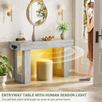 Unikito 47" Entryway Table with Socket and Sensor Light, Narrow Console Table with Storage Behind Couch, Farmhouse Entry Way Tables with Open Storage for Entrance/Hallway/Living Room, White Oak