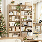 FOTOSOK 70.8" Tall Bookcase Shelf, 6 Tier Wide Bookshelf with Storage, Billy Bookcase Set of 2, Large Bookshelf for Living Room, Home Office,Light Oak