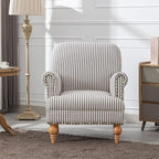 Linen Accent Chairs Set of 2 Mid-Century Modern Living Room Armchair with Nailhead Trim & Wood Legs Comfy Upholstered Single Sofa Chair for Lounge/Bedroom/Reception, Black Stripe