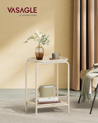 VASAGLE 2-Tier Outdoor Table, Small Side End Table with Tray Storage, Bedside Nightstand for Living Room, Bedroom, Modern Style, Cream White ULET243W01