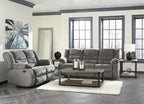 Signature Design by Ashley Tulen Modern Manual Pull Tab Reclining Loveseat, Dark Gray