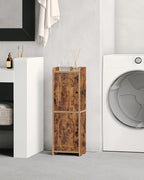 Bathroom Storage Cabinet, Corner Floor Cabinet with 2 Doors and Adjustable Shelf, Narrow Toilet Paper Cabinets, Bathroom Organizer for Small Spaces, 7.9" D x 9.8" W x 29.5" H Rustic Brown