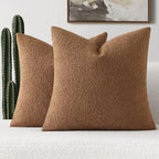 FUTEI Pack of 2 Tobacco Decorative Throw Pillow Covers 24x24 Inch Soft Cozy Solid Boucle Textured European Cushion Case,Modern Home Decor for Couch Bed Living Room