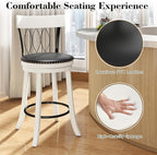 COSTWAY Bar Stools Set of 2, 26” Seat Height Swivel Barstools with Ergonomic Backrest, Soft Cushion & Footrest, Rubber Wood Counter Height Bar Chairs Upholstered Dining Chairs for Kitchen Island