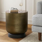SIMPLIHOME Cody Metal Side Table in Antique Brass/Bronze, 16-inch Round, 18-inch Tall, Cast Aluminum Accent Table for Living Room, Bedroom, Office