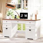 59" Home Office Desks, Executive Desk, Farmhouse Computer Desk with 7 Drawers and Charging Station, File Drawer, Rustic Computer Writing Desk,Antique Cream