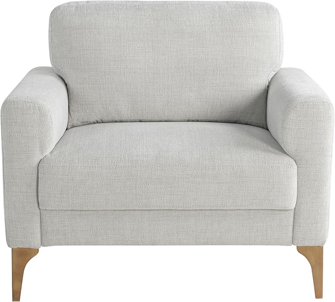 Studio Living® Matthew 39.8" Arm Chair, Mid-Century Modern, Pocket Coil Comfort, Metal Brushed Bronze Legs, Chenille Fabric, Ivory