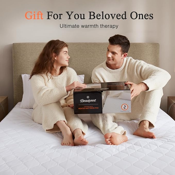 Beautyrest Cotton Blend Heated Mattress Pad Secure Comfort Technology - Luxury Quilted Electric Mattress Pad with Deep Pocket - 5-Setting Heat Controllers, Cal King, White