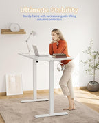 YIHAYO Electric Standing Desk, 63 x 24 Inches Stand Up Desk with Splice Board, Computer Table for Home Office, White Frame/White Top