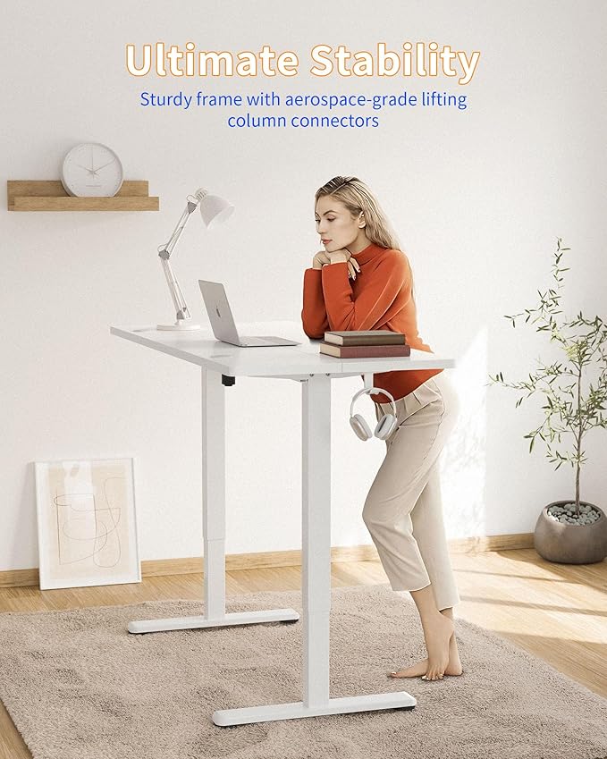 YIHAYO Electric Standing Desk, 63 x 24 Inches Stand Up Desk with Splice Board, Computer Table for Home Office, White Frame/White Top