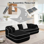 Cloud Sectional Sofa Modern Boneless Couch for Living Room, Comfy Deep Seat Comfy Teddy Fabric Double Sofa Chaise No Assembly Required (Black, 106" L Shape with Left Facing)