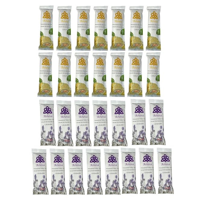 Asheva 8" x 9" Individually Wrapped Oshibori Disposable Towels - Luxurious Moist Cotton Hot/Cold Refreshment Towel - Lavender, Lemon, or Tea Tree Scents - Perfect for Spa, Travel, Dining & Events