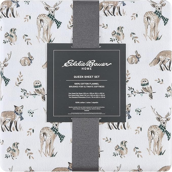 Eddie Bauer - Twin Sheets, Cotton Flannel Bedding Set, Brushed For Extra Softness, Cozy Home Decor (Woodland Friends, Twin)
