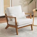 Karl home Accent Chair Wide Armrest Mid-Century Lounge Chair Teddy Fleece Armchair with Lumbar Pillow & Solid Wood Frame for Living Room, Bedroom, Balcony, White
