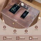 Fluted Night Stand with Charging Station, 21.65" Nightstand with 3 Drawer, 3 Drawer Dresser for Bedroom, Morden End Table Chests of Drawers Bedside Table for Bedroom, Living Room,Brown
