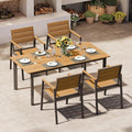 Outdoor Dining Set for 4, Patio Table and Chairs Set with Umbrella Hole, 5 Pieces HDPS Outdoor Furniture Sets for Garden, Backyard (Gray & Teak)