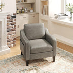 PU Leather Accent Chair, Mid-Century Modern Living Room Armchair Sofa with Removable Cushions, Solid Wood Frame & Stitched Armrest Design, Bedroom Chair with Plastic Legs, Grey