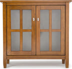 SIMPLIHOME Warm Shaker SOLID WOOD 32 inch Wide Transitional Low Storage Cabinet in Light Golden Brown for the Living Room, Entryway and Family Room