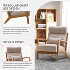 Accent Chair Mid Century Modern Chair Linen Fabric Living Room Chairs with Solid Wood Frame Comfy Upholstered and Lumbar Pillow Reading Side Chair Easy Assembly for Bedroom (1, Beige)