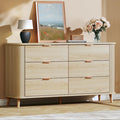6 Drawers Dresser, Mid Century Modern Dresser for Bedroom, Curved Profile & Fluted Design, Wide Wood Chests of Drawers Storage for Entryway, Hallway, Oak