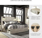 Signature Design by Ashley Cambeck Farmhouse King Panel Platform Bed with 2 Storage Drawers, Cubbies, Sconce Lights and USB Ports, Foundation or Box Spring Not Needed, Whitewash