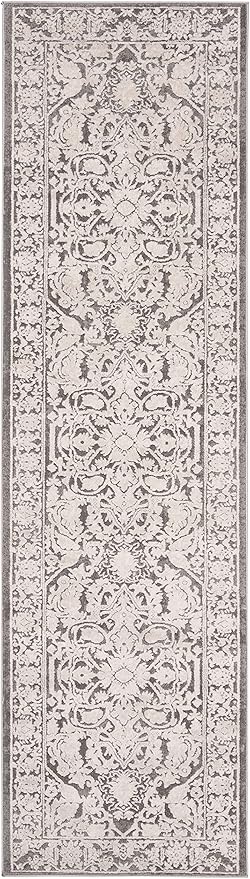 SAFAVIEH Reflection Collection Runner Rug - 2'3" x 8', Dark Grey & Cream, Non-Shedding & Easy Cleaning, Ideal for Living Room, Bedroom (RFT665B)