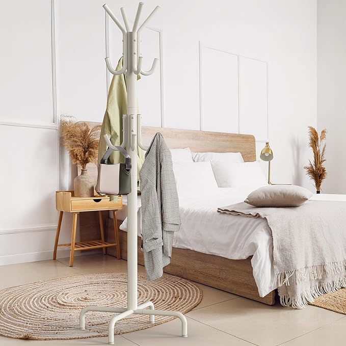 Simple Houseware Standing Coat and Hat Hanger Organizer Rack, 12 Hooks, White