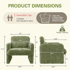 LSSPAID Modern Accent Chairs, Chenille Fabric Armchairs for Living Room, Comfy Upholstered Leisure Single Sofa Chair with Lumbar Pillow for Bedroom, Balcony, Office (Green, Set of 2)