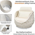 Woven Rope Patio Chair and Table Set: 2 Pieces Aluminum Front Porch Furniture Set - Assembled Outdoor Deck Lounge Armchair Set Cushioned - for 400 lbs Balcony Pool Yard Garden Hotel Lanai, Beige