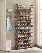SONGMICS Shoe Rack, 12-Tier Shoe Organizer, Metal Rack for Garage, Set of 2, 6-Tier Stackable Shelf, with Adjustable Flat or Angled Shelves, Holds 48-60 Pairs, Bronze ULMR12A