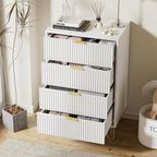 White Dresser for Bedroom, Modern Wide Dresser with Gold Pulls and 4 Drawers for Bedroom, Closets, 15.7" D x 23.6" W x 37.4" H