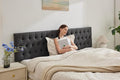 Kingfun Tufted Upholstered Queen Size Bed Headboard in Modern Button Design, Adjustable Solid Wood Head Board, Premium Linen Fabric Padded Headboards in Bedroom (Dark Grey)
