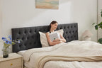 Kingfun Tufted Upholstered Queen Size Bed Headboard in Modern Button Design, Adjustable Solid Wood Head Board, Premium Linen Fabric Padded Headboards in Bedroom (Dark Grey)