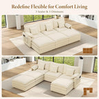 Vesgantti 108" Sectional Sleeper Sofa, 6-Seater Oversized Modular Cloud Couch with Movable Ottoman, Chenille Large Sofa Bed Convertible Deep Seat Couches for Living Room, Bedroom and Apartment, Beige