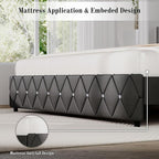 BarnFurin King Bed Frame with Diamond Tufted Headboard, Faux Leather Upholstered Bed with Wooden Slats Support, No Box Spring Needed, Mattress Foundation, Easy Assembly, Gray