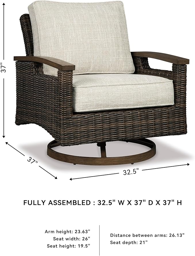 Signature Design by Ashley Paradise Trail Outdoor Swivel Upholstered Lounge Chair with All Weather Cushion, Set of 2, Cleanable Performance Fabric, Beige
