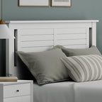 Serene Poplar Wood Queen Size Headboard in White, Modern Farmhouse Panel with Horizontal Scoring, Casual Coastal Style, Easy Assembly, Quality Materials