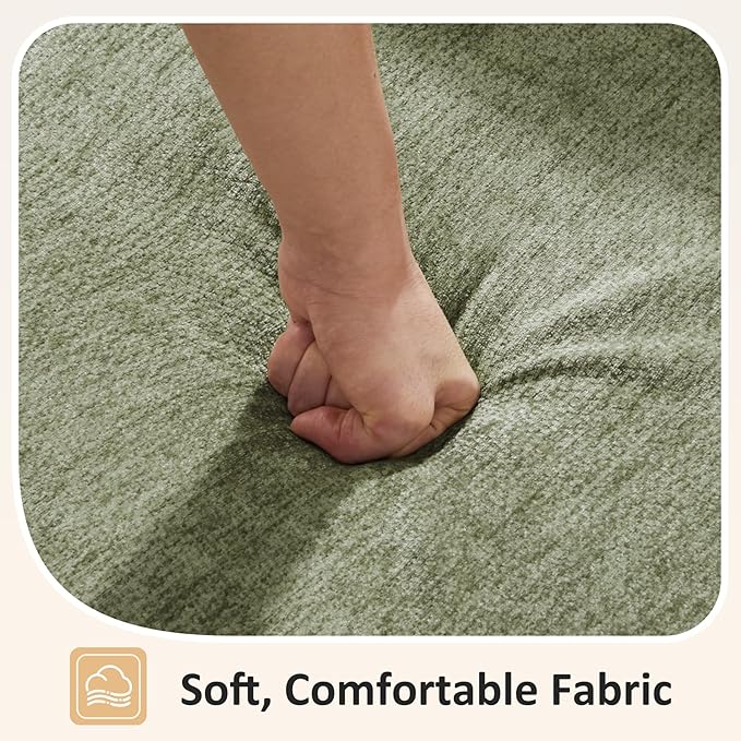 VANOMi 4 Seat Cloud Couches for Living Room with Ottoman, 118" Modular Sectional Sofas & Couches, Cozy Chenille Cloud Sectional Couch Sofa for Apartment, Office, Olive Green, L Shaped