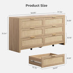 SICOTAS Rattan Dressers for Bedroom Set 2, Large 6 Drawer Dresser Long Chest of Drawers, Dresser Farmhouse TV Stand for Bedroom, Living Room, Closet (Reclaimed Light Oak, 2 Pieces)