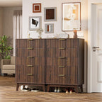 Modern Fluted 5 Drawer Tall Dresser, 48" H, Walnut, Curved Profile Design, Mid Century Wood Chest of Drawers for Bedroom, Living Room, Hallway