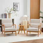 Accent Chairs, Set of 2 Mid-Century Modern Chair with Pillow, Armchair with Solid Wood, Reading Relaxing Leisure Chair for Living Room,（Beige）