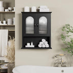 CJL Bathroom Wall Cabinet with Fluted Door, 18.9'' x 23.6'' Medicine Cabinet, Over The Toilet Storage Cabinet, Black