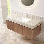48 Inch Floating Bathroom Vanity with Sink, Wall-Mounted Bathroom Vanity with Drawer and 2 Doors, Roma Travertine-Pattern Countertop and Ceramic Basin, Pre-Assembled, Espresso Woodgrain Color
