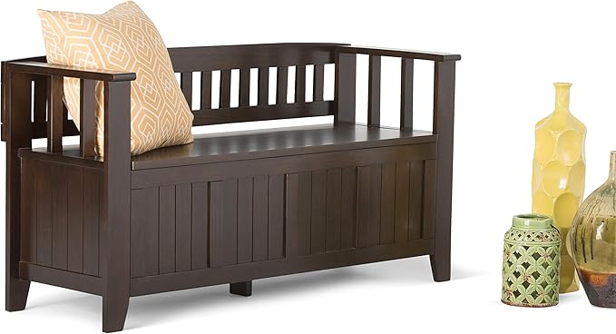 SIMPLIHOME Acadian Entryway Storage Bench - 48 inch Wide Solid Wood Hallway Seat in Brunette Brown, Transitional Bench for Entryway or Living Room with Lift-Up Lid and Spacious Storage