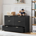 LEYAOYAO Fluted 6 Drawers Dresser Set of 2, 48" Wide Modern Chest of Drawers with Woodgrain Top, Curved Profile Design, Dresser TV Stand, Wooden Drawer Organizer for Bedroom, Living Room,Black