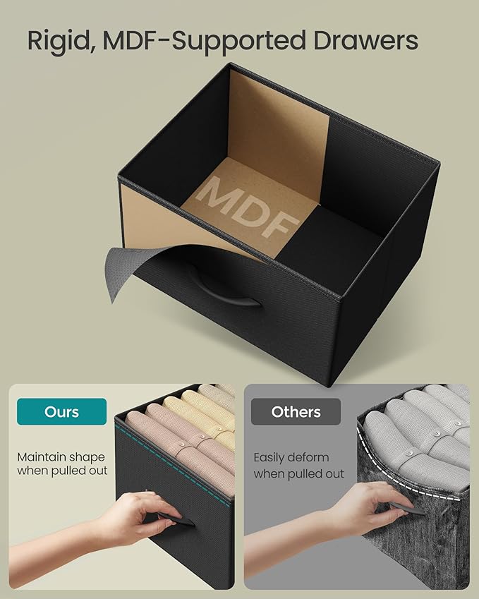 SONGMICS Dresser for Bedroom, Chest of Drawers, Steel, MDF, 5 Non-Woven Fabric Drawers, Storage Organizer Unit, Closet, Entryway, Ink Black and Ebony Black LGS315B01S